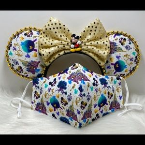 Celebrating 50th Anniversary Disney World ears and matching mask.  Custom print